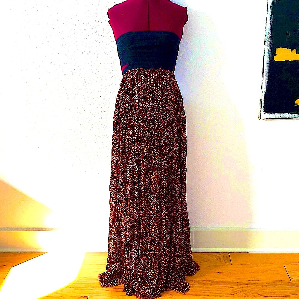 Red and black corset back maxi dress